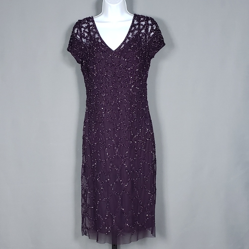 ADRIANNA PAPELL SHORT SLEEVE BEADED Shift dress 8